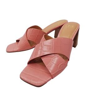 MARC FISHER Saydi Slide Sandal 8.5 Square Toe Croc Leather Chunky Block Heels